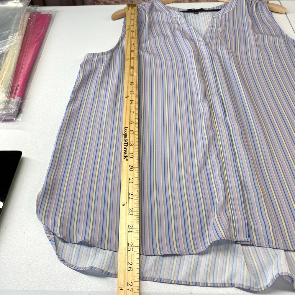 NYDJ Pintuck Blouse Womens Large Multicolor Stripes Split Neck‎ Concealed Button - Picture 10 of 11